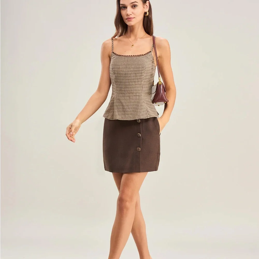 NWT Brown Plaid Tank Top - Picture 4 of 9